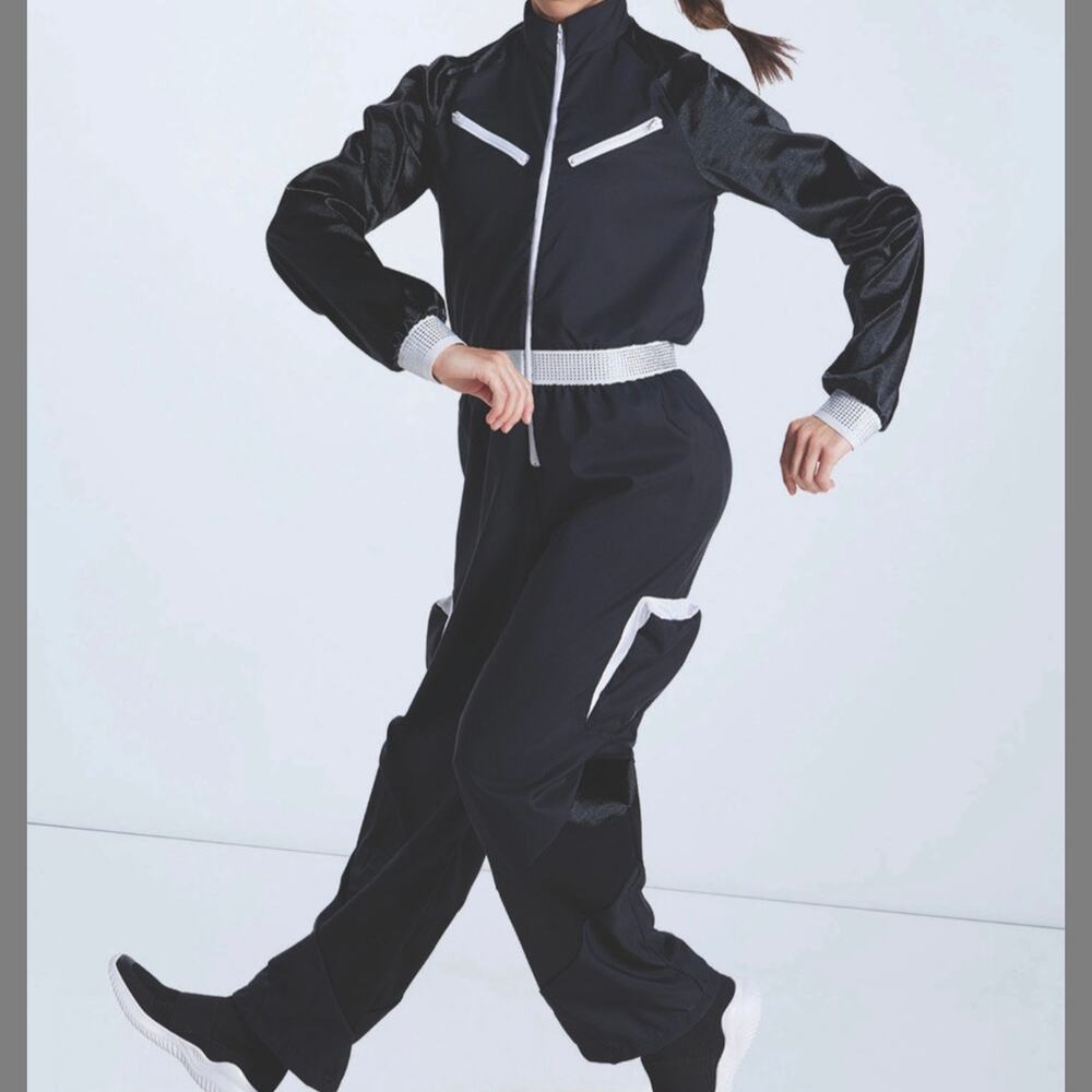 Weissman Black & white Long Sleeve rhinestone embellished dance jumpsuit 10/12